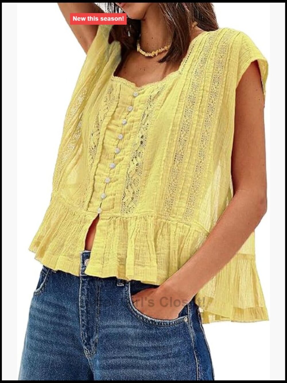 Women's Pleated Crop Tank Boho Lace Tie Front Sleeveless Semi Sheer Blouse